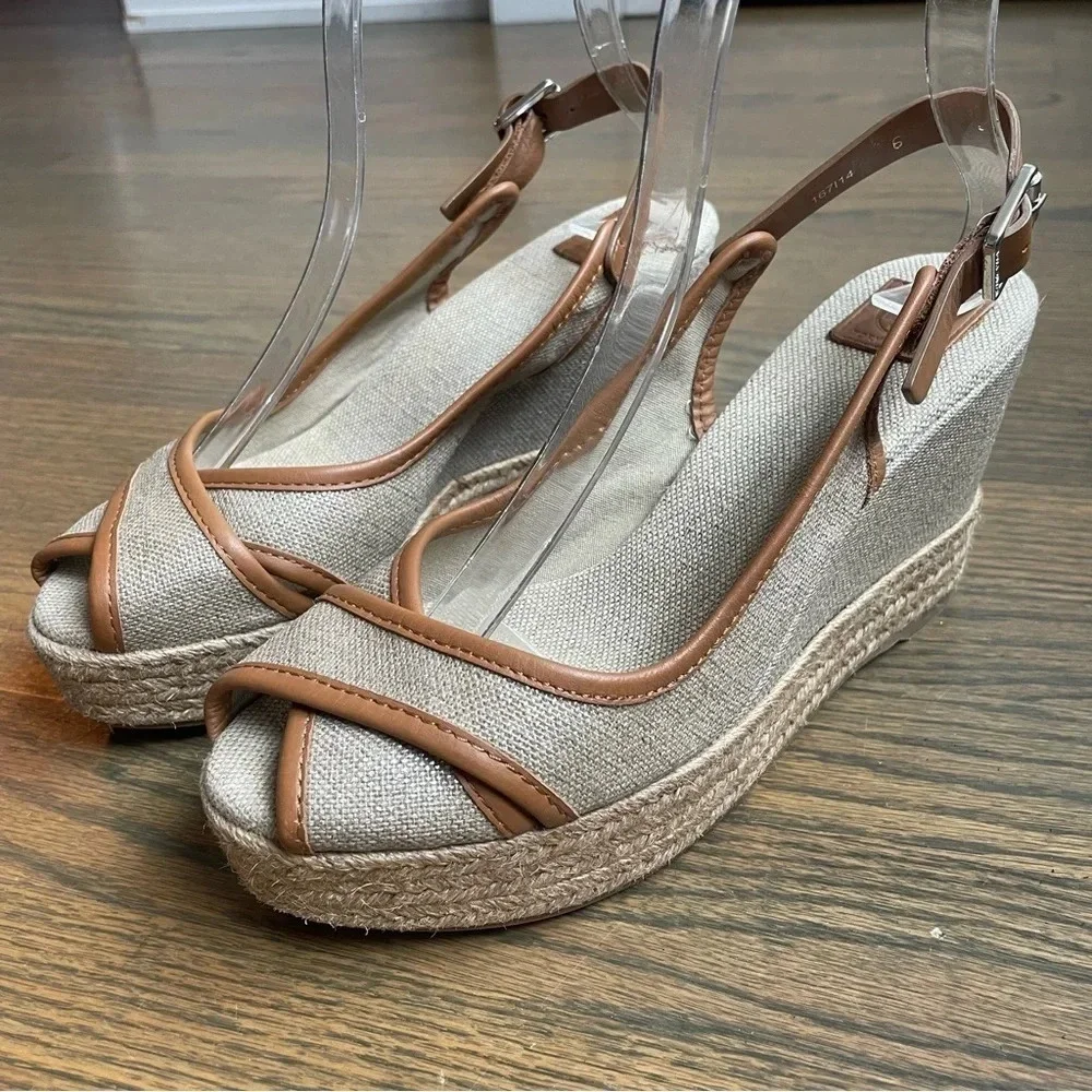 Tory Burch Majorca Peep-Toe Wedge, Royal Tan 36